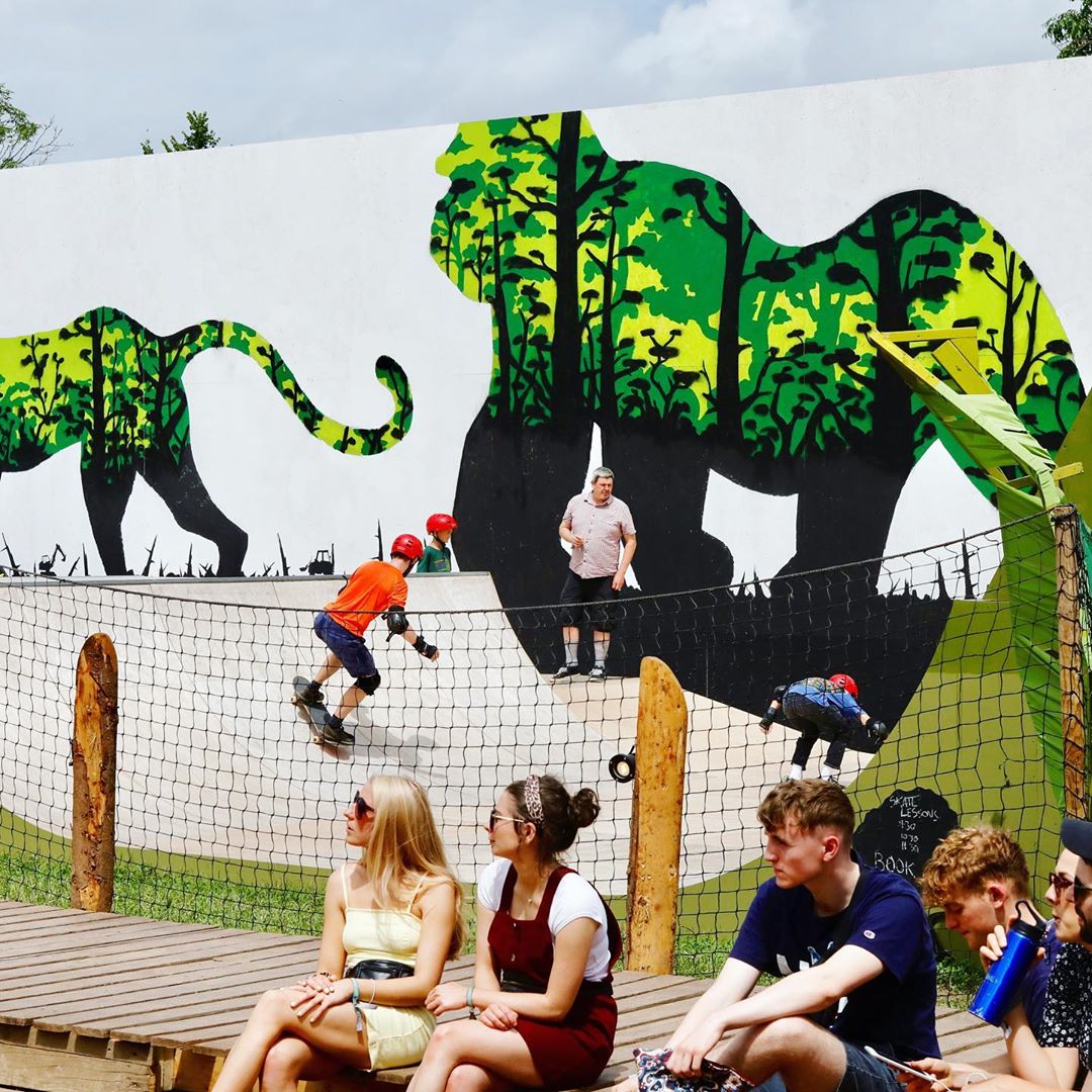 Nicer pics by @greenpeaceuk of my @glastofest #mural #bigup,Glastonbury Festival